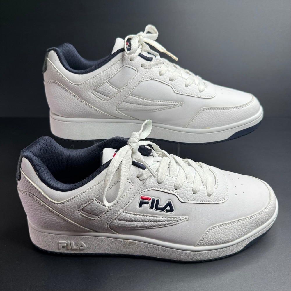 Fila F-13 Low Mens White Navy Blue Sneakers Shoes 1BM01044-125 Size 10.5